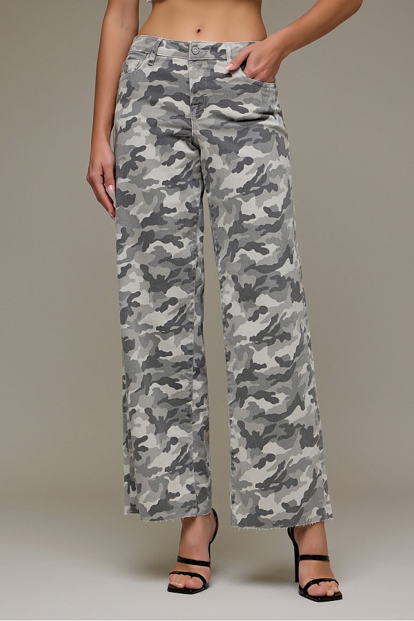 Grey Camo High Rise 32" Inseam Extra Wideleg